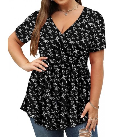 Plus Size Womens Tunic Top Short Sleeve V Neck Floral Summer Top A-blackwhite $12.50 Tops