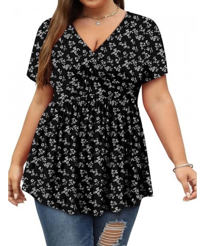 Plus Size Womens Tunic Top Short Sleeve V Neck Floral Summer Top A-blackwhite $12.50 Tops