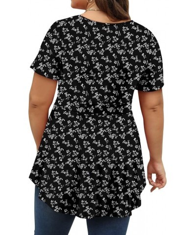 Plus Size Womens Tunic Top Short Sleeve V Neck Floral Summer Top A-blackwhite $12.50 Tops