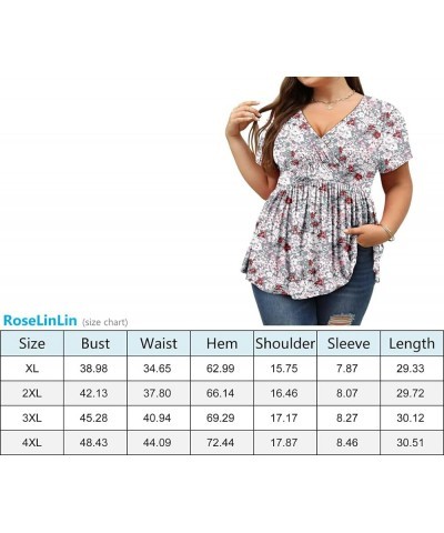 Plus Size Womens Tunic Top Short Sleeve V Neck Floral Summer Top A-blackwhite $12.50 Tops