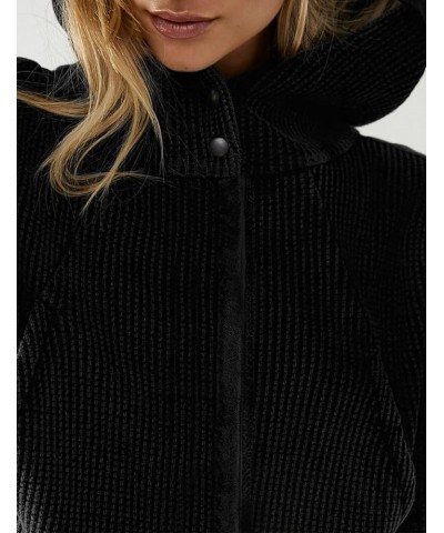 Womens Zip Up Hoodie Waffle Knit Shacket Casual Short Jackets With Pockets Long Sleeve Cropped Y2K Jacket Black $20.29 Jackets