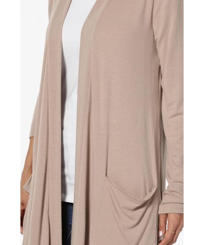 Women's Casual Long Sleeve Pocket Open Front Jersey Knit Knee Length Cardigan Light Mocha $17.84 Sweaters