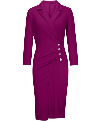 2022 Women's Bodycon Wrap Work Dresses for Office Professional Business Casual Long Sleeve Button Midi Pencil Dress Purple $6...