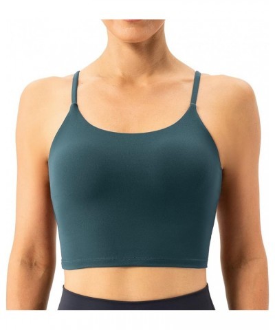 Women's Longline Sports Bra Yoga Cami Tank Top with Built in Bra Teal $12.00 Lingerie