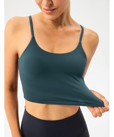 Women's Longline Sports Bra Yoga Cami Tank Top with Built in Bra Teal $12.00 Lingerie