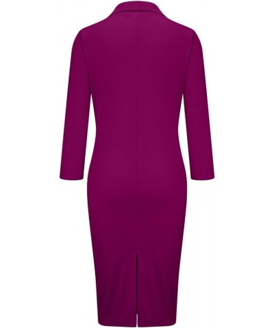 2022 Women's Bodycon Wrap Work Dresses for Office Professional Business Casual Long Sleeve Button Midi Pencil Dress Purple $6...