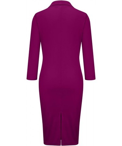 2022 Women's Bodycon Wrap Work Dresses for Office Professional Business Casual Long Sleeve Button Midi Pencil Dress Purple $6...