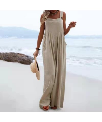 Women Wide Leg Overalls Loose Sleeveless Suspender Jumpsuits Overalls Casual Solid Baggy Romper Plus Size Gray White $10.35 O...