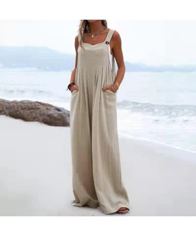 Women Wide Leg Overalls Loose Sleeveless Suspender Jumpsuits Overalls Casual Solid Baggy Romper Plus Size Gray White $10.35 O...