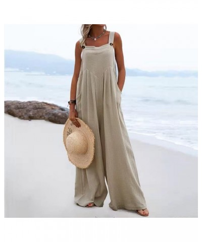 Women Wide Leg Overalls Loose Sleeveless Suspender Jumpsuits Overalls Casual Solid Baggy Romper Plus Size Gray White $10.35 O...