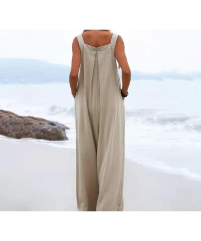 Women Wide Leg Overalls Loose Sleeveless Suspender Jumpsuits Overalls Casual Solid Baggy Romper Plus Size Gray White $10.35 O...