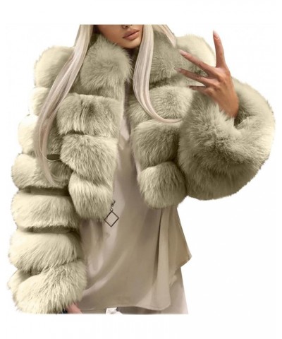 Women Elegant Faux Fur Coat Sexy Plus Size Short Jacket Warm Furry Faux Crop Jacket Long Sleeve Outerwear for Winter A-beige ...