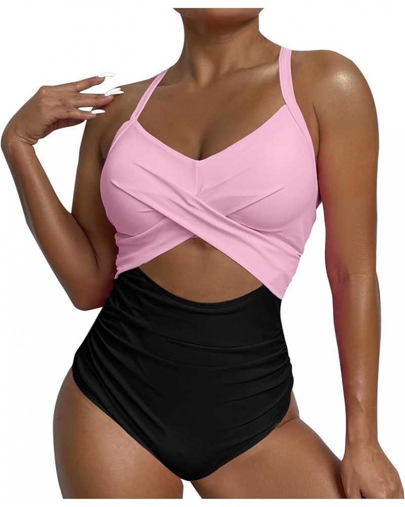 One Piece Swimsuit Women Sexy Tummy Control Push Up Bathing Suits V Neck Tankini Swimsuits Adjustable Strap Swimwear 10 Pink ...