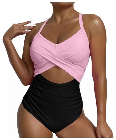 One Piece Swimsuit Women Sexy Tummy Control Push Up Bathing Suits V Neck Tankini Swimsuits Adjustable Strap Swimwear 10 Pink ...