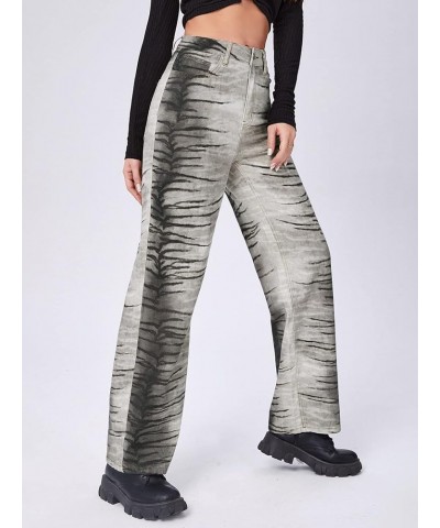 Jeans for Women - Tiger Skin Print Straight Leg Jeans (Color : Multicolor, Size : Large) Large Multicolor $23.76 Jeans