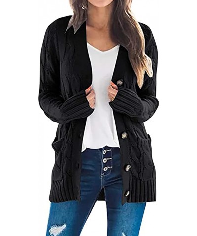 Cardigan Sweaters for Women Open Front Cardigan Sweater Fashion Button Knit Chunky Outwear Plus Size Coats Pocket Black $6.21...