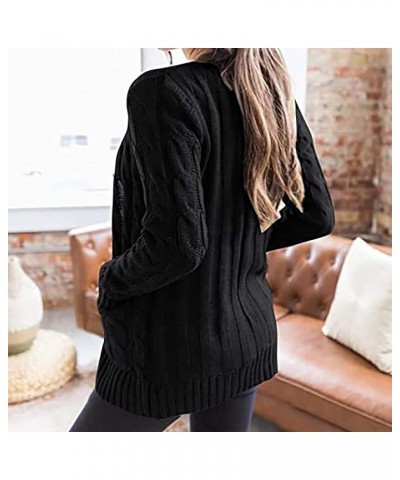 Cardigan Sweaters for Women Open Front Cardigan Sweater Fashion Button Knit Chunky Outwear Plus Size Coats Pocket Black $6.21...