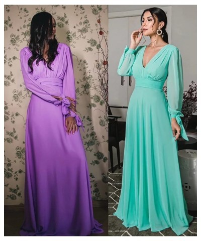 Elegant Chiffon Long Sleeve Bridesmaid Dresses for Women Long V Neck Formal Dresses A-line Pleated Party Gowns WZY50 Turquois...