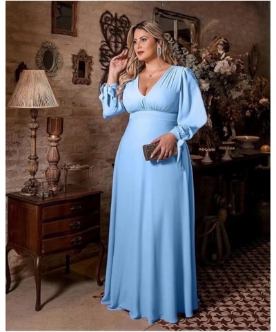 Elegant Chiffon Long Sleeve Bridesmaid Dresses for Women Long V Neck Formal Dresses A-line Pleated Party Gowns WZY50 Turquois...