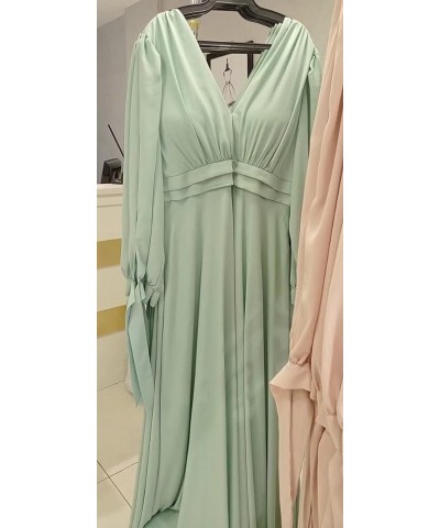 Elegant Chiffon Long Sleeve Bridesmaid Dresses for Women Long V Neck Formal Dresses A-line Pleated Party Gowns WZY50 Turquois...