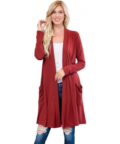 Casual Knit Open Cardigan Front Pocket - Long Sleeve Soft Sweater Shawl Cardi Outer Lightweight Lightweight Slouchy Cardi - F...