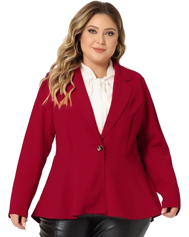 Women's Plus Size Blazer Ruffle V Neck Button Notch Panel 2024 Peplum Blazers Red $23.99 Blazers