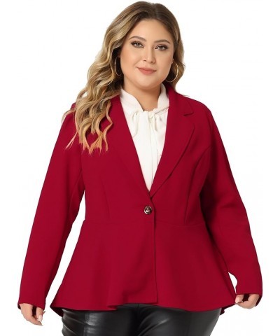 Women's Plus Size Blazer Ruffle V Neck Button Notch Panel 2024 Peplum Blazers Red $23.99 Blazers