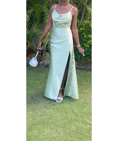 Women's Satin Prom Dress Long with Slit Ruched Mermaid Evening Gowns Formal Dress Fuchsia $38.42 Dresses