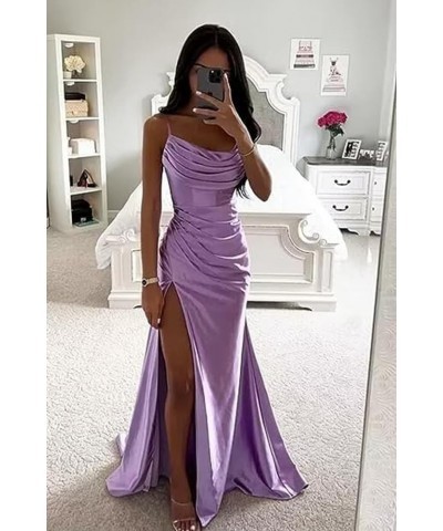 Women's Satin Prom Dress Long with Slit Ruched Mermaid Evening Gowns Formal Dress Fuchsia $38.42 Dresses