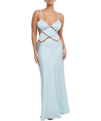 Cutout Tube Dress for Women's Sexy Backless Maxi Dress Y2K Sleeveless Split Bodycon Cocktail Dresses A Blue $8.84 Dresses