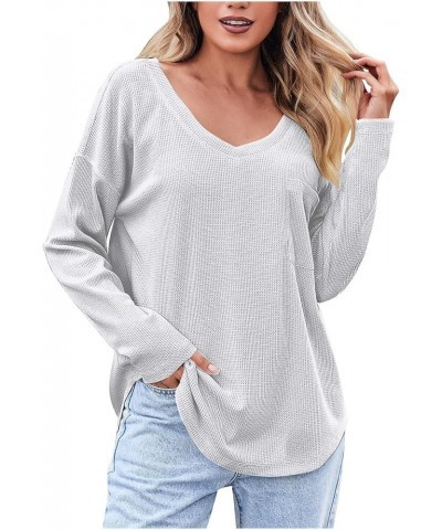 Women's Long Sleeve Tops Fashion Casual Solid Color V-Neck Small Pocket T Shirt Top, S-3XL 1-white $9.34 T-Shirts