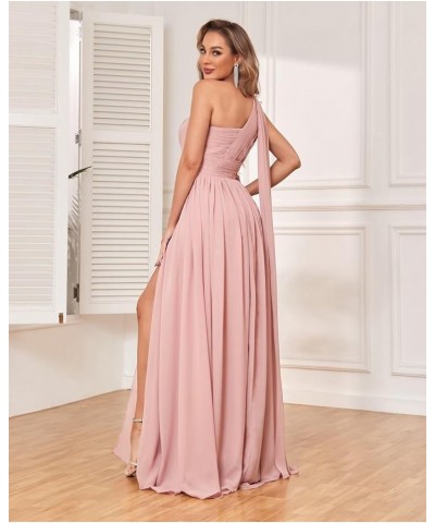 One Shoulder Bridesmaid Dresses for Wedding with Pockets Split Long Formal Prom Evening Dress Red $32.39 Dresses