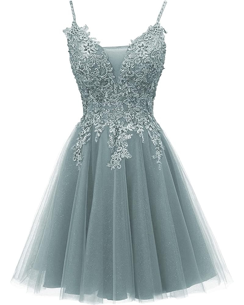 Prom Dress 2024 Short - Homecoming Dresses Lace Tulle Prom Dresses for Teens Deep Blue $38.24 Dresses