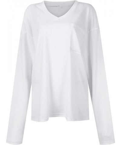 Women's Long Sleeve Tops Fashion Casual Solid Color V-Neck Small Pocket T Shirt Top, S-3XL 1-white $9.34 T-Shirts