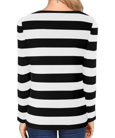 Women's Long Sleeve Striped T-Shirt Tee Shirt Tops Slim Fit Blouses Black White Wide Stripe $6.75 T-Shirts