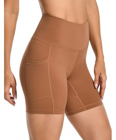 Women's 6"/8" Biker Shorts, High Waist Yoga Shorts with Pockets, Gym Workout Spandex Shorts 6 inches Roasted Brown $14.03 Act...