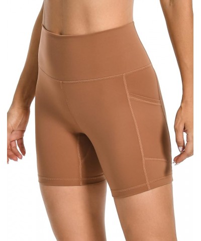 Women's 6"/8" Biker Shorts, High Waist Yoga Shorts with Pockets, Gym Workout Spandex Shorts 6 inches Roasted Brown $14.03 Act...