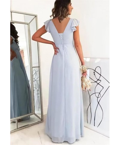 Women's V Neck Short Sleeve Bridesmaid Dresses Pleated Chiffon A Line Long Formal Dress with Slit QA101 Light Purple $29.69 D...