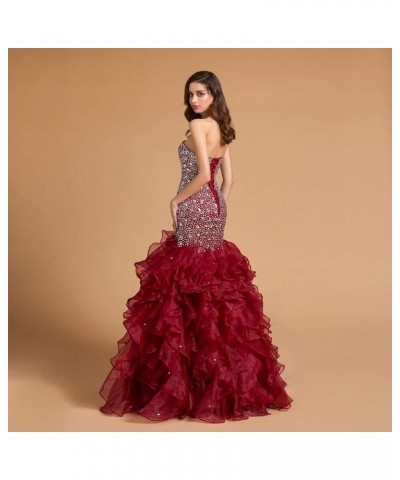 Crystals Long Mermaid Ruffles Beaded Sweetheart Corset Formal Prom Evening Dresses Peach $58.80 Dresses