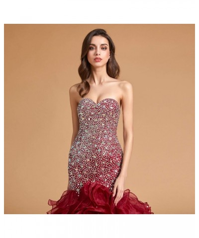 Crystals Long Mermaid Ruffles Beaded Sweetheart Corset Formal Prom Evening Dresses Peach $58.80 Dresses