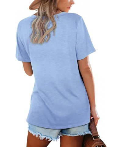 Womens Tops Casual V Neck Short Sleeve Solid Color Basic T Shirt A4 Light Blue $10.27 T-Shirts