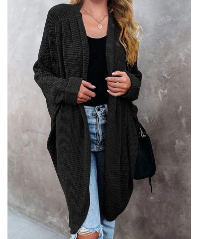 Women's 2024 Fall Casual Waffle Knit Solid Color Long Batwing Sleeve Oversized Open Front Sweater Cardigan Coat Black $23.52 ...