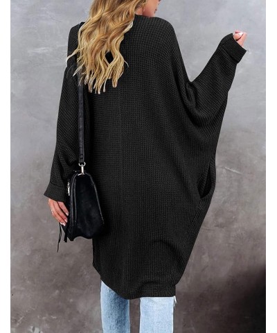 Women's 2024 Fall Casual Waffle Knit Solid Color Long Batwing Sleeve Oversized Open Front Sweater Cardigan Coat Black $23.52 ...