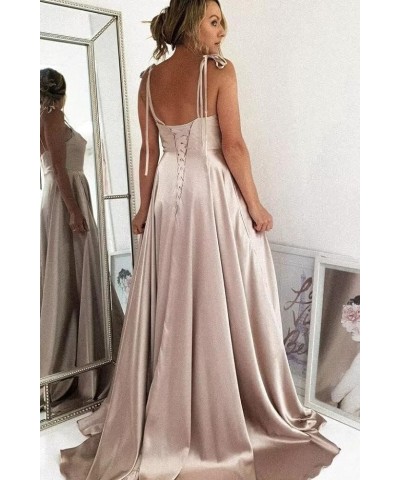 Women's Spaghetti Straps Satin Prom Dresses with Slit Halter Ruched Aline Formal Evening Gowns PU048 Fuchsia $37.44 Dresses