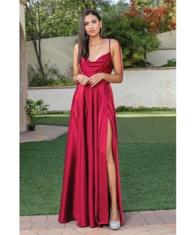 Women's Spaghetti Straps Satin Prom Dresses with Slit Halter Ruched Aline Formal Evening Gowns PU048 Fuchsia $37.44 Dresses