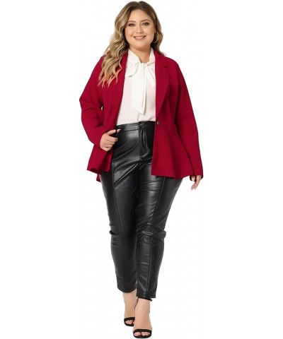 Women's Plus Size Blazer Ruffle V Neck Button Notch Panel 2024 Peplum Blazers Red $23.99 Blazers