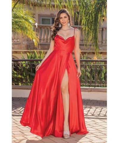 Women's Spaghetti Straps Satin Prom Dresses with Slit Halter Ruched Aline Formal Evening Gowns PU048 Fuchsia $37.44 Dresses