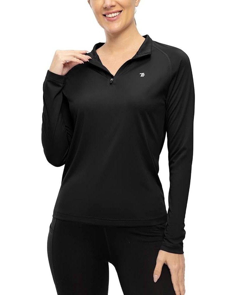 Women's Polo Shirts 1/4 Zip Long Sleeve UPF 50+ Sun Protection Hiking Athletic Shirts Quick Dry Rash Guard 13-black $11.19 Ac...