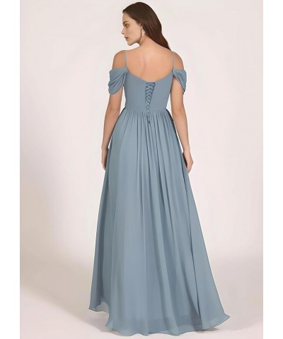 Women's Off The Shoulder Bridesmaid Dresses for Wedding Long A-Line Chiffon Formal Gown with Slit White $41.24 Dresses