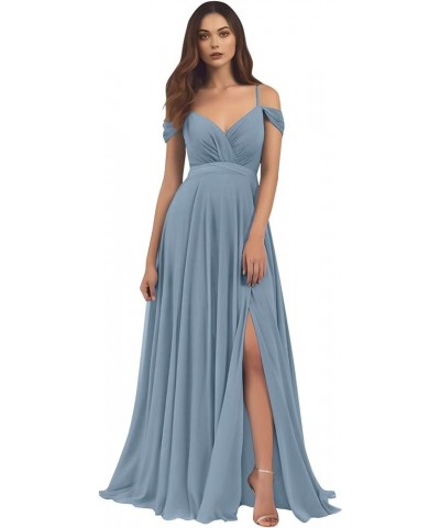 Women's Off The Shoulder Bridesmaid Dresses for Wedding Long A-Line Chiffon Formal Gown with Slit White $41.24 Dresses